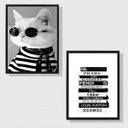 Ver imagem 1 de Kit 2 Quadros Fashion Gatinho Livros Moda 24x18cm - com vidro:Madeira branca