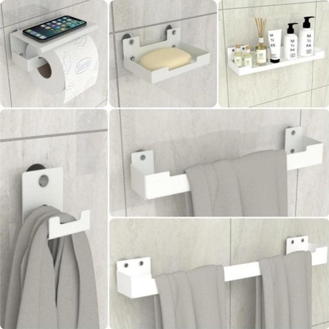 Kit Acessórios para Banheiro com Ventosa 6 Peças Branco Elg