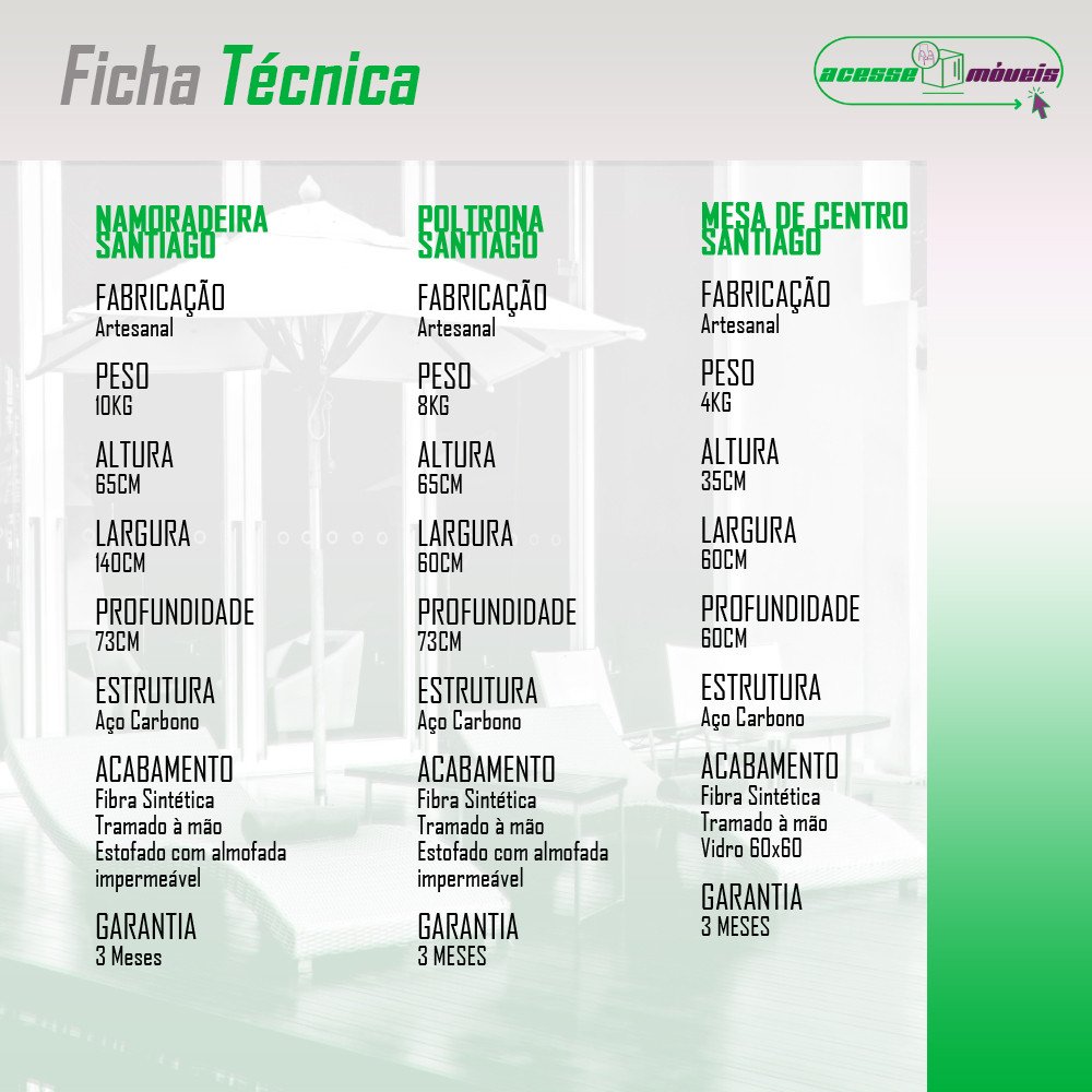 Conjunto para Área Externa de Fibra Sintética - Poltrona Namoradeira Mesa de Centro Santiago - 7