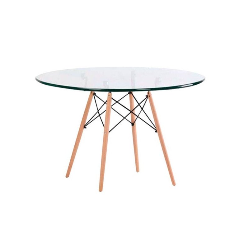 Mesa de Jantar Eiffel Redonda Tampo em Vidro - 90cm