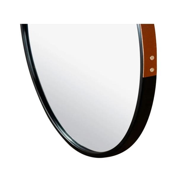 Espelho Adnet Redondo 60cm Preto com Alça de Couro Ecológico Marrom - 4
