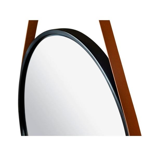 Espelho Adnet Redondo 60cm Preto com Alça de Couro Ecológico Marrom - 3