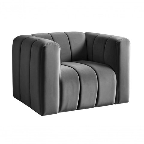 Poltrona Mona Veludo Encosto Alto Suporte 120kg Cinza 220 Bella Decor