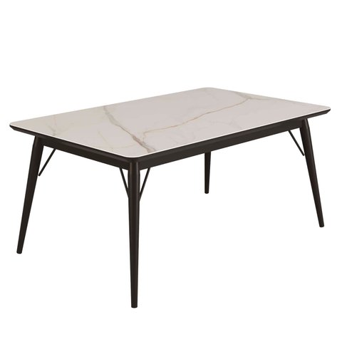 Mesa Jantar Netuno 6 Lugares 160x100 Cm Pés Madeira Metal Vidro Marmorizado Br
