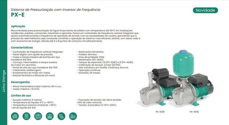 Pressurizador Shimge com Inversor de Frequência Px404e 1cv Monofásico 127/220v Verde 127/220 (m) - 2