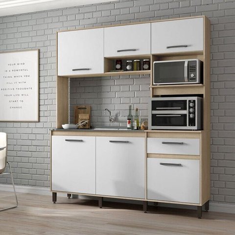 Cozinha Compacta Julia 180 Cm Balcão Pia Forno/micro Nicho Mdp 15mm Pátina Branco - Clicklar