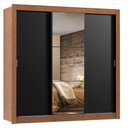 Ver imagem 2 de Guarda-Roupa Casal Madesa Lyon 3 Portas de Correr com Espelho 2 Gavetas Rustic/Preto Cor:Rustic/Pret