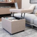 Ver imagem 3 de Puff Baú com Rodízios Mesa de Centro Multifuncional Vinho