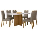 Ver imagem 1 de Mesa de Jantar Anitta 160x90 Cm com Vidro Ype Off White e 6 Cadeiras Mariana Ype Camurça Marrom – Ne