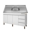 Ver imagem 1 de Balcão Branco Karen com Pia de Inox 1,60m Peternella Bigshop