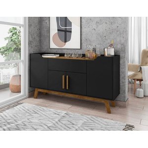 Buffet Aparador 4 Portas 1 Gaveta Future Bechara Preto/Canela 81x136x36