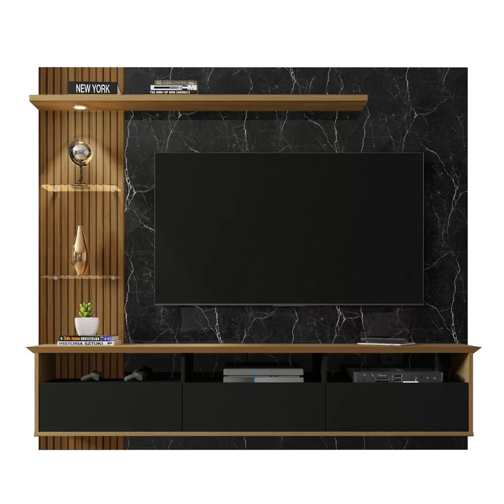 Painel TV até 60" Polegadas 3 Portas 2 Nichos Nero/Preto/Canela Móveis Bechara Trend 161x180x33 - 5