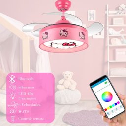 Ventilador Teto Retratil Infantil Led Bluetooth Hello Kitty - 2