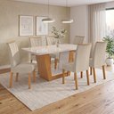 Ver imagem 1 de Conjunto Sala de Jantar Apogeu Maxi 6 Lugares Tampo MDF Linho Bege 170cm Móveis Lopas