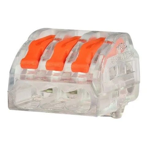 100 Conector Elétrico Borne Emenda 3 Fios Tipo Wago 222-413