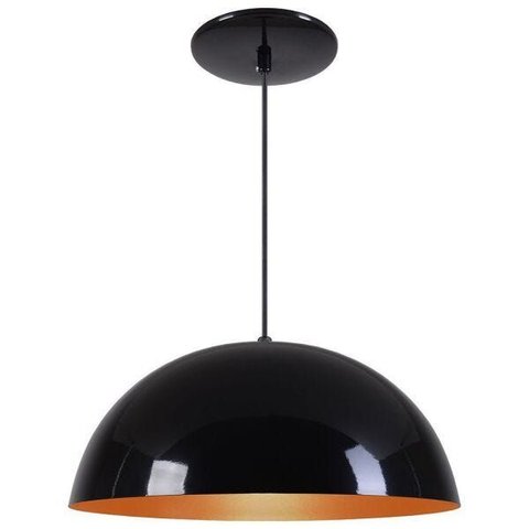 Pendente Meia Lua (esfera) 35cm - Preto Brilhante com Cobre - Preto