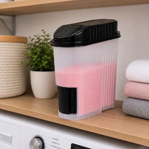 Pote Porta Sabao em Po Liquido Grande com Dosador Tampa Copo Dispenser 2kg Organizador Lavanderia Mu