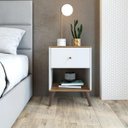 Ver imagem 1 de Mesa De Cabeceira Retrô 1 Gaveta Trevalla RE001 Branco e Mel