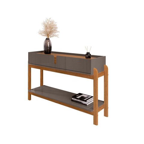 Aparador Buffet Sala Estar Jantar 2 Gavetas Lizz - Cinza Pérola C/ Cedro