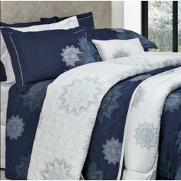 Cobre Leito King Kacyumara Satinée 300 fios - Mandal Blue - 1