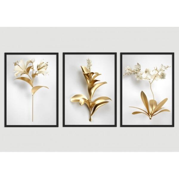 Folhas douradas trio Conjunto de quadros decorativos - ArteLinear!   Quadros modernos para sala, Quadros decorativos para sala, Decoração sala  quadros