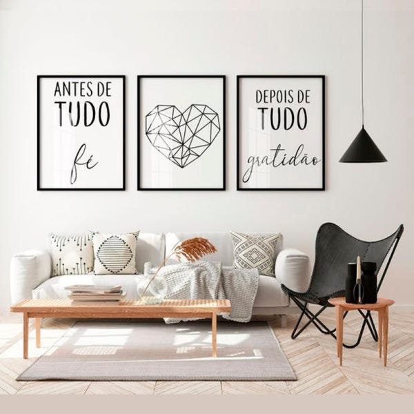 Antes de Tudo Fé Conjunto de Quadros Decorativos:A3 - 45x33cm - Preta ...