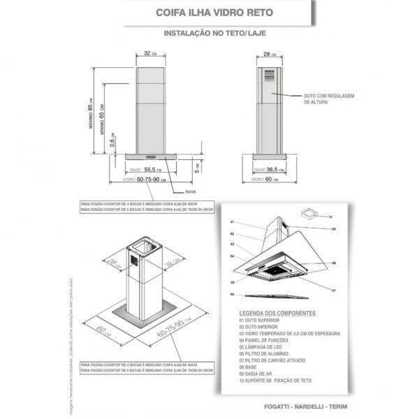 Coifa Nardelli Ilha Black Vidro Reto 90cm - 2