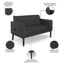 Ver imagem 4 de Sofá Namoradeira e 2 Poltronas Base Madeira Preto Maressa Sintético Preto - Ibiza