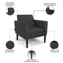 Ver imagem 3 de Sofá Namoradeira e 2 Poltronas Base Madeira Preto Maressa Sintético Preto - Ibiza