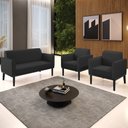 Ver imagem 2 de Sofá Namoradeira e 2 Poltronas Base Madeira Preto Maressa Sintético Preto - Ibiza