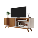 Ver imagem 4 de Rack para TV com 2 Portas e Pés de Madeira Buriti 1,60 m - Off White/Freijó