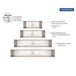 Escorredor Úmido 105x18cm para Sobrepor em Aço Inox com Acabamento Scotch Brite - 2