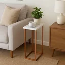 Ver imagem 1 de Mesa Lateral Quadrada em Mármore Paraná e Base de Ferro