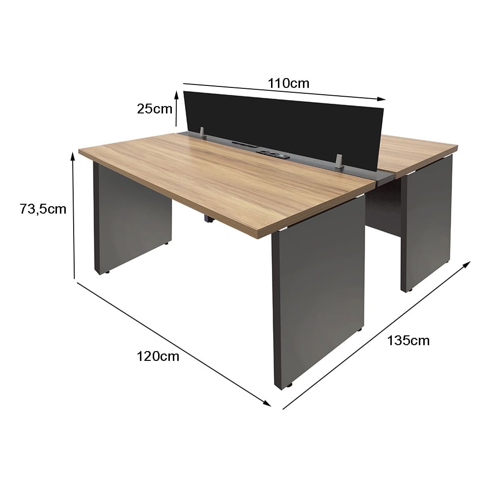 MESA PLATAFORMA DUPLA COM PÉ PAINEL + RÉGUA DE CONECTIVIDADE + PAINEL DIVISOR PRETO - EURO ITÁLIA -  - 3