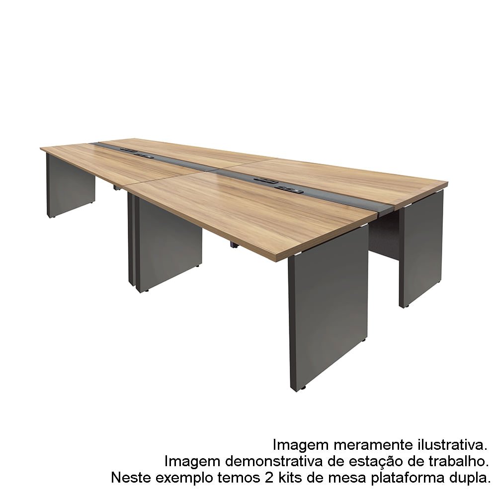 MESA PLATAFORMA DUPLA COM PÉ PAINEL + RÉGUA DE CONECTIVIDADE + PAINEL DIVISOR PRETO - EURO ITÁLIA -  - 2