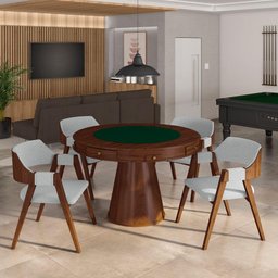 Kit 2 Cadeiras Sala de Jantar e Jogos Carteados Madeira Maciça Poker Linho Cinza-imbuia G42 - Gran - 2