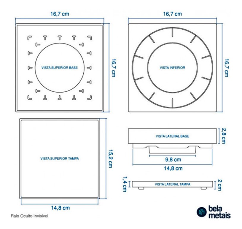 Ralo Oculto Invisível 15x15 com Encaixe Universal - 10