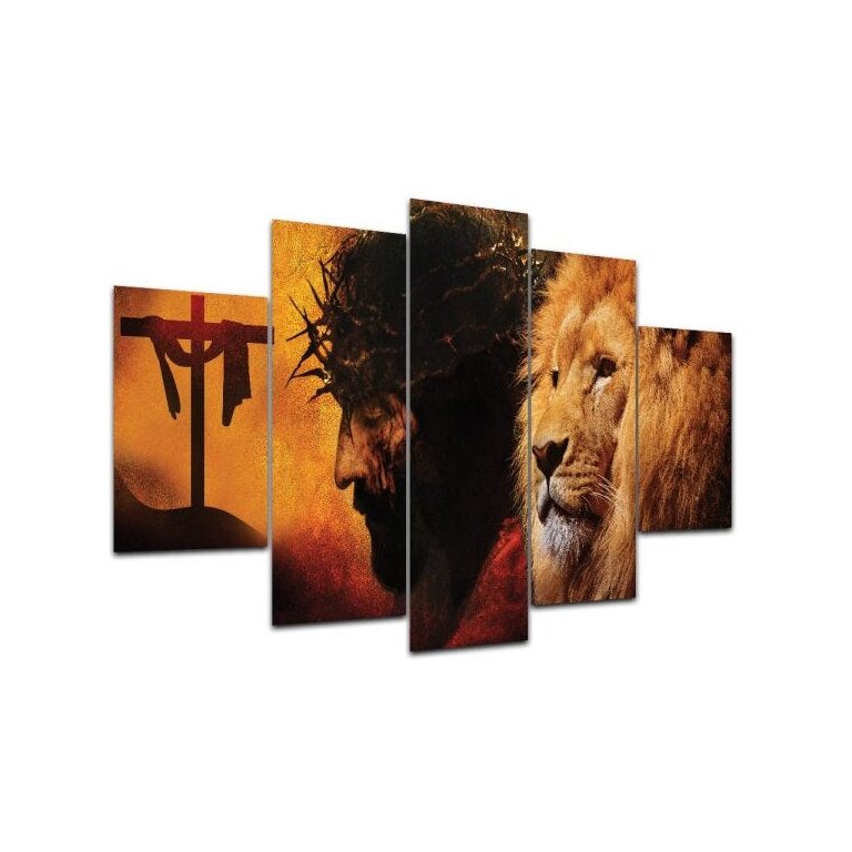 Kit Placa Quadro Decorativo 3D Borda infinita Jesus e Leão