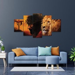 Kit Placa Quadro Decorativo 3D Borda infinita Jesus e Leão - 4