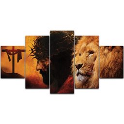 Kit Placa Quadro Decorativo 3D Borda infinita Jesus e Leão - 2