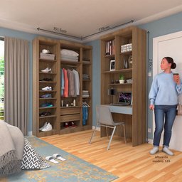 Quarto Home Office com Guarda Roupas e Bancada de Estudos Paris Luciane Móveis - 3