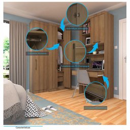 Quarto Home Office com Guarda Roupas e Bancada de Estudos Paris Luciane Móveis - 5