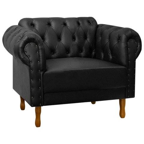 Poltrona Decorativa Clássica Chesterfield Capitonê Corino - Sofa Store:corino Preto