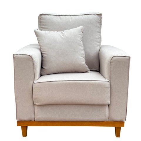 Poltrona Sofá com Almofada para Sala Quarto Tv - Linho - Bege:linho Bege