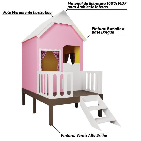 Casinha de Brinquedo Alta Rosa com Cercado e Telhado Branco - Criança Feliz - 3