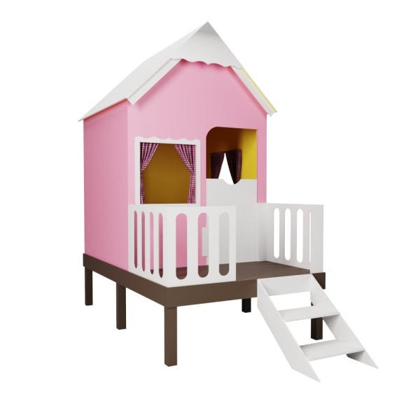 Casinha de Brinquedo Alta Rosa com Cercado e Telhado Branco - Criança Feliz - 1