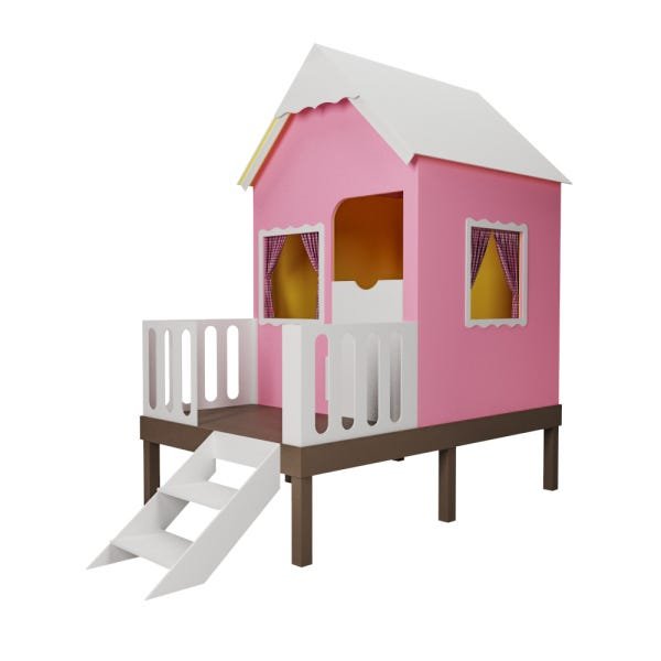 Casinha de Brinquedo Alta Rosa com Cercado e Telhado Branco - Criança Feliz - 7