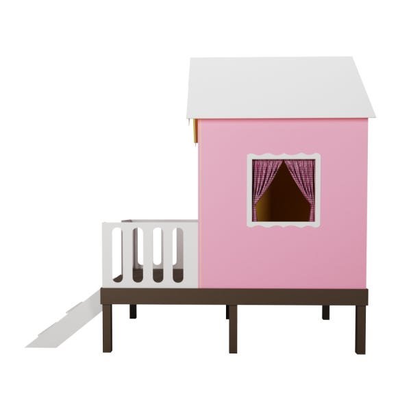 Casinha de Brinquedo Alta Rosa com Cercado e Telhado Branco - Criança Feliz - 8