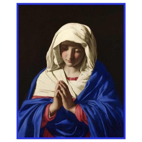 Quadro Virgem Maria de Sassoferrato 40x50cm Moldura Tecido Canvas
