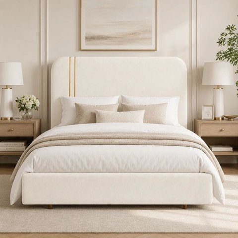 Cabeceira Glória Queen Estofada com Detalhes Dourados Bz Off White